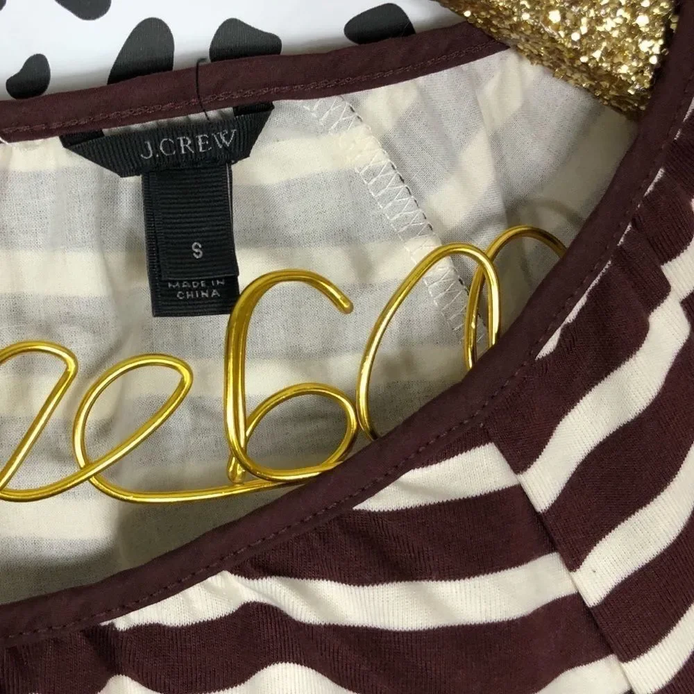 NWOT J. Crew Brown Striped Peasant Top